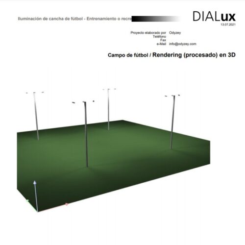 Procesado 3D en DIALux de campo de fútbol