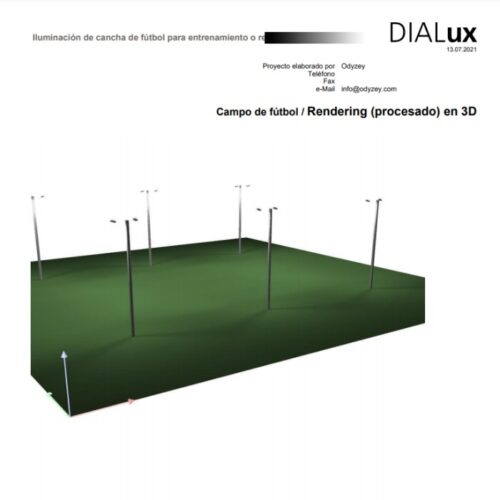 Procesado 3D en DIALux de campo de fútbol